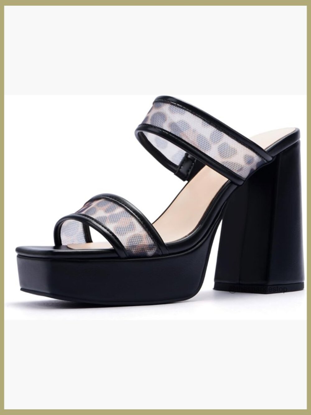 Platform Heels Square Open Toe Chunky Heel Sandals Two Strap Slip On Dress Shoes